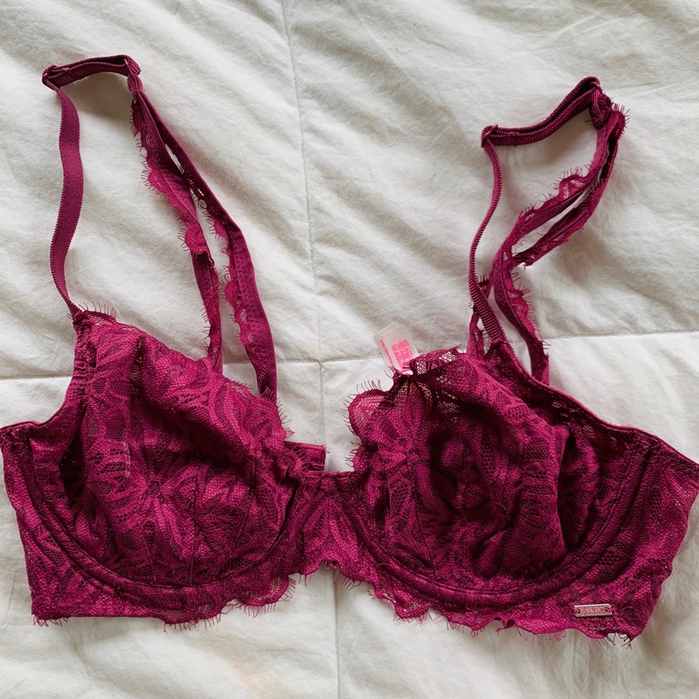 Pink Victoria Secret Maroon Lace Bra